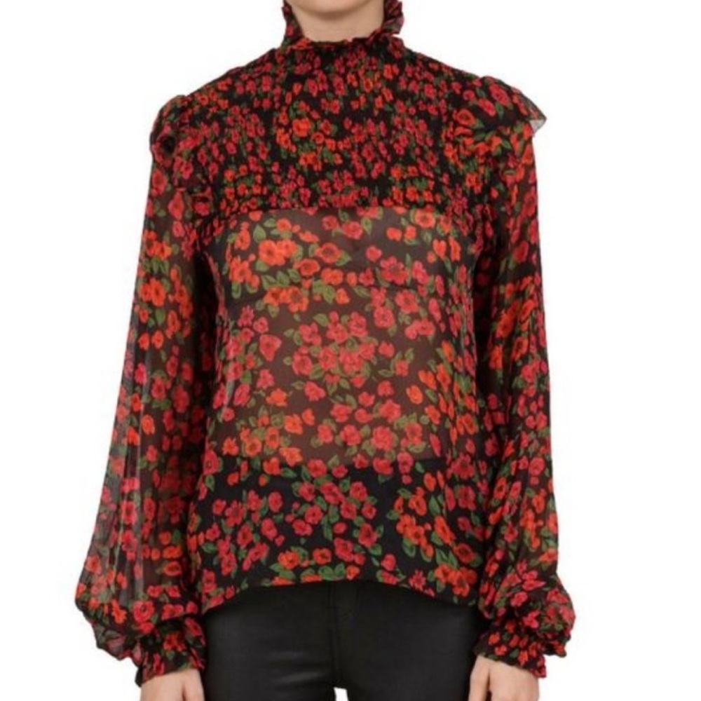 The Kooples Red Floral Silk Blouse